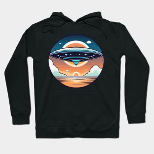 UFO flying saucer vintage over sea sunset Hoodie